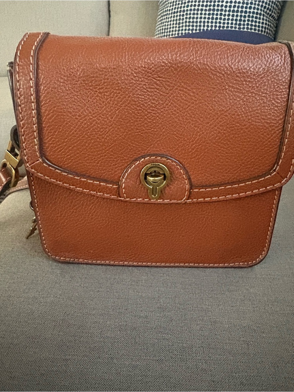 Fossil Ainsley Brown Leather Crossbody Bag with Gold Hardware